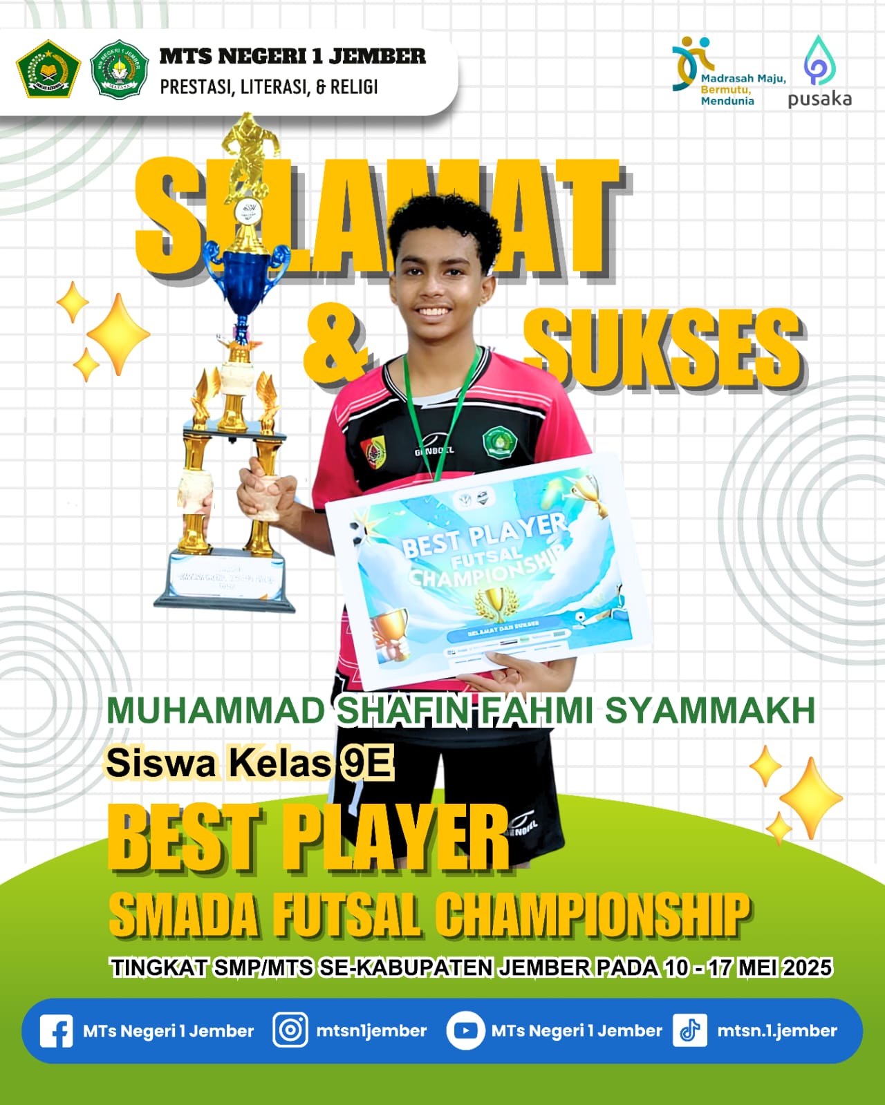 MUHAMMAD SYAFIN, BEST PLAYER SMADA FULSAL CHAMPIONSHIP 2025 SMADA JEMBER