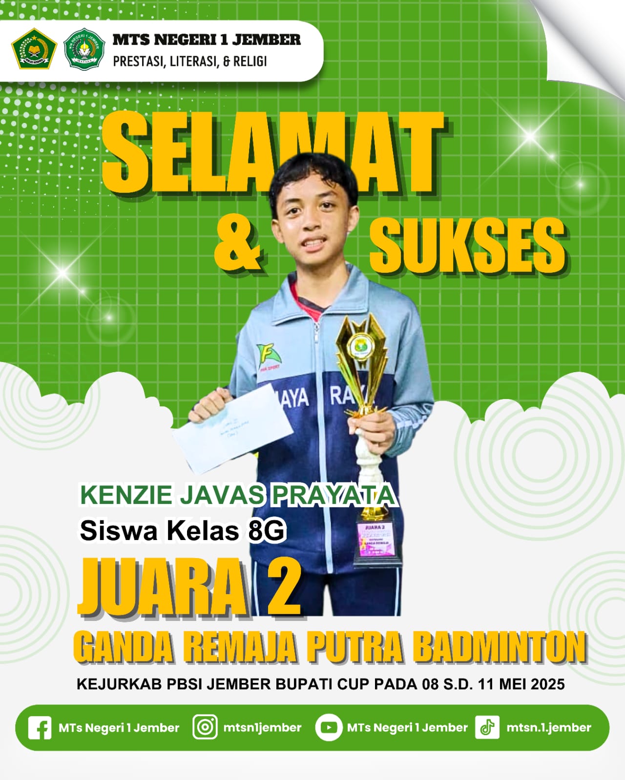KENZIE JUARA 2 BULU TANGKIS BUPATI CUP KAB JEMBER