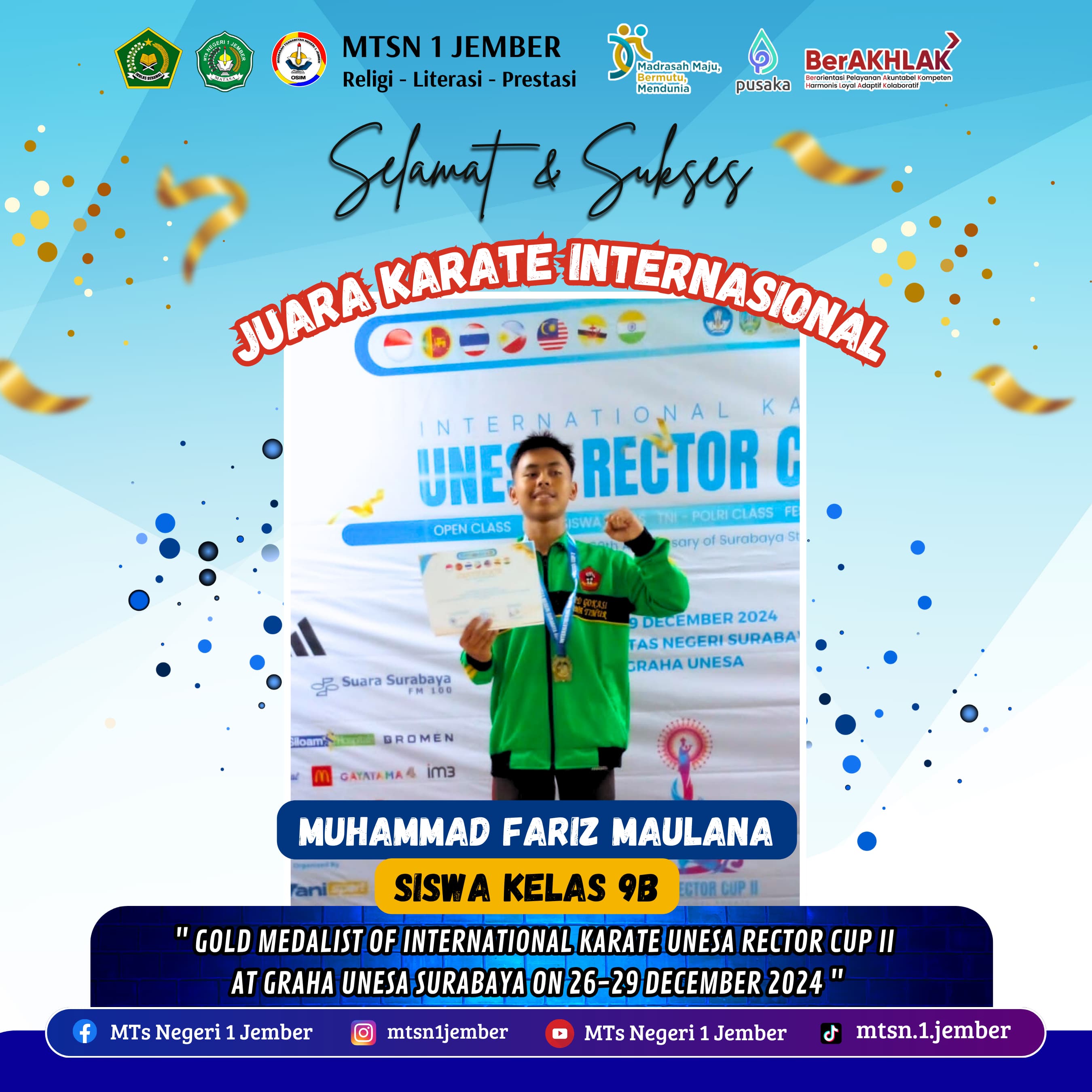 SISWA MATASA JEMBER JUARA KARATE TINGKAT INTERNASIONAL TAHUN 2024