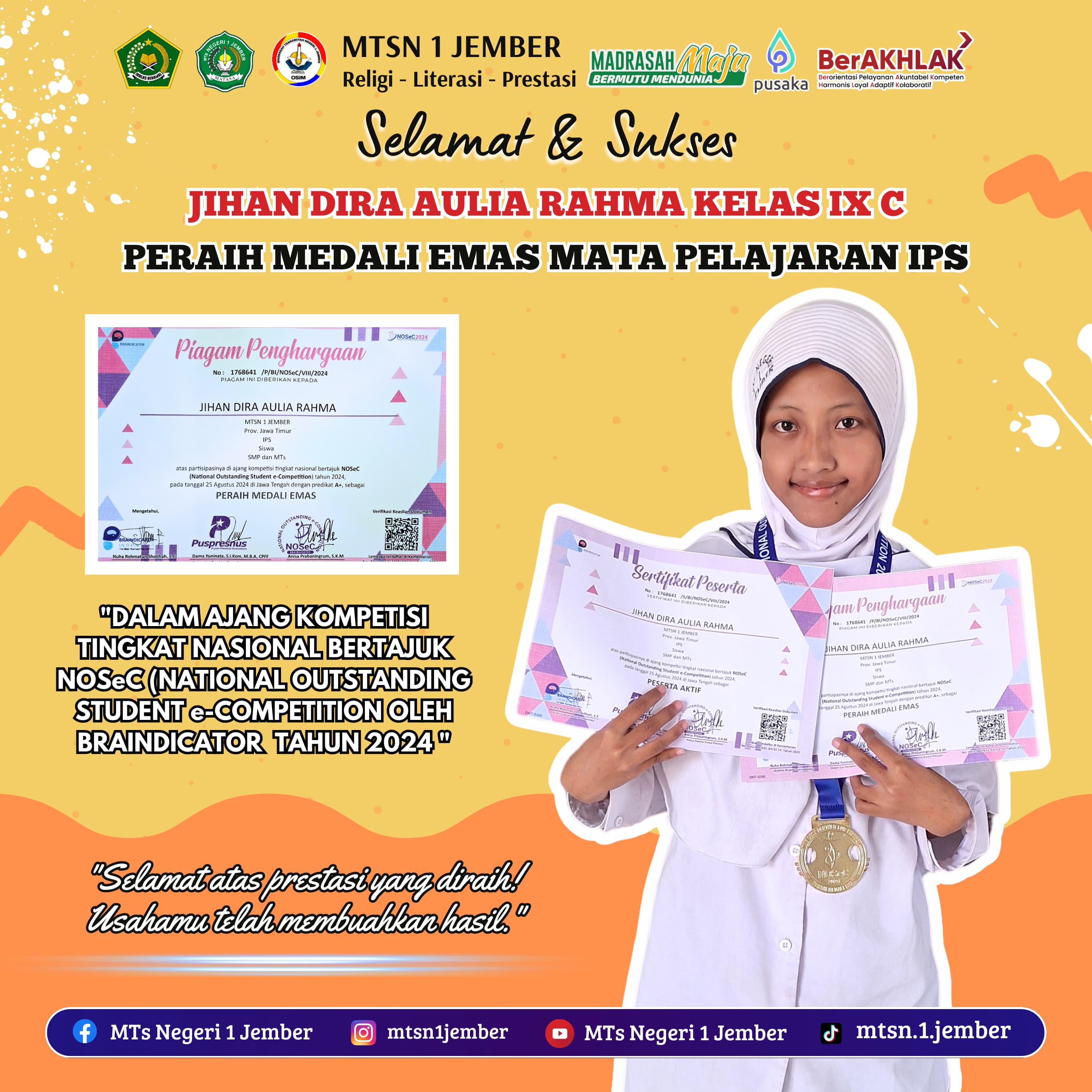 SISWI MATASA JEMBER RAIH MEDALI EMAS