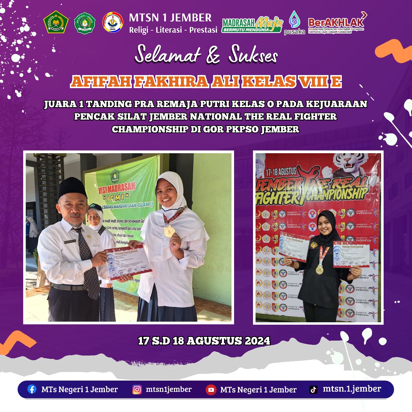 AFIFAH FAKHIRA ALI RAIH JUARA 1 PENCAK SILAT PUTRI