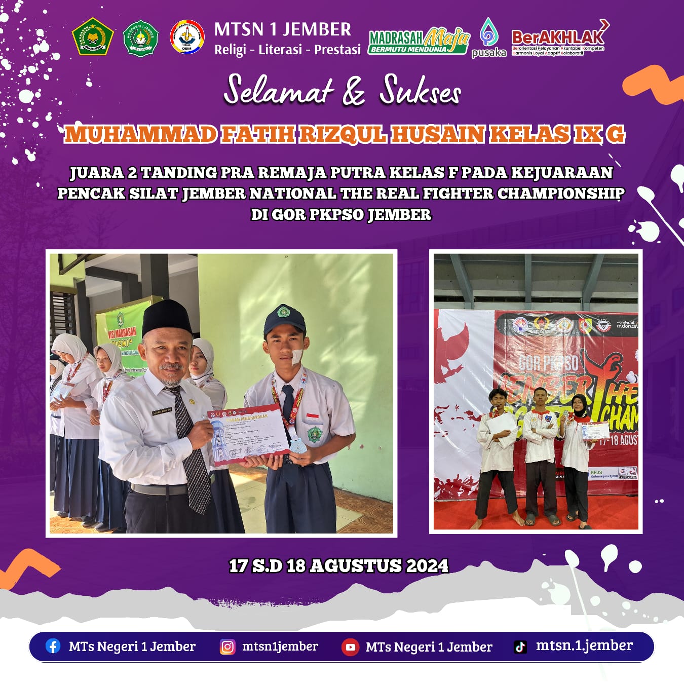 M. FATIH RIZQUL  HUSAIN RAIH JUARA  PENCAK SILAT PUTRA