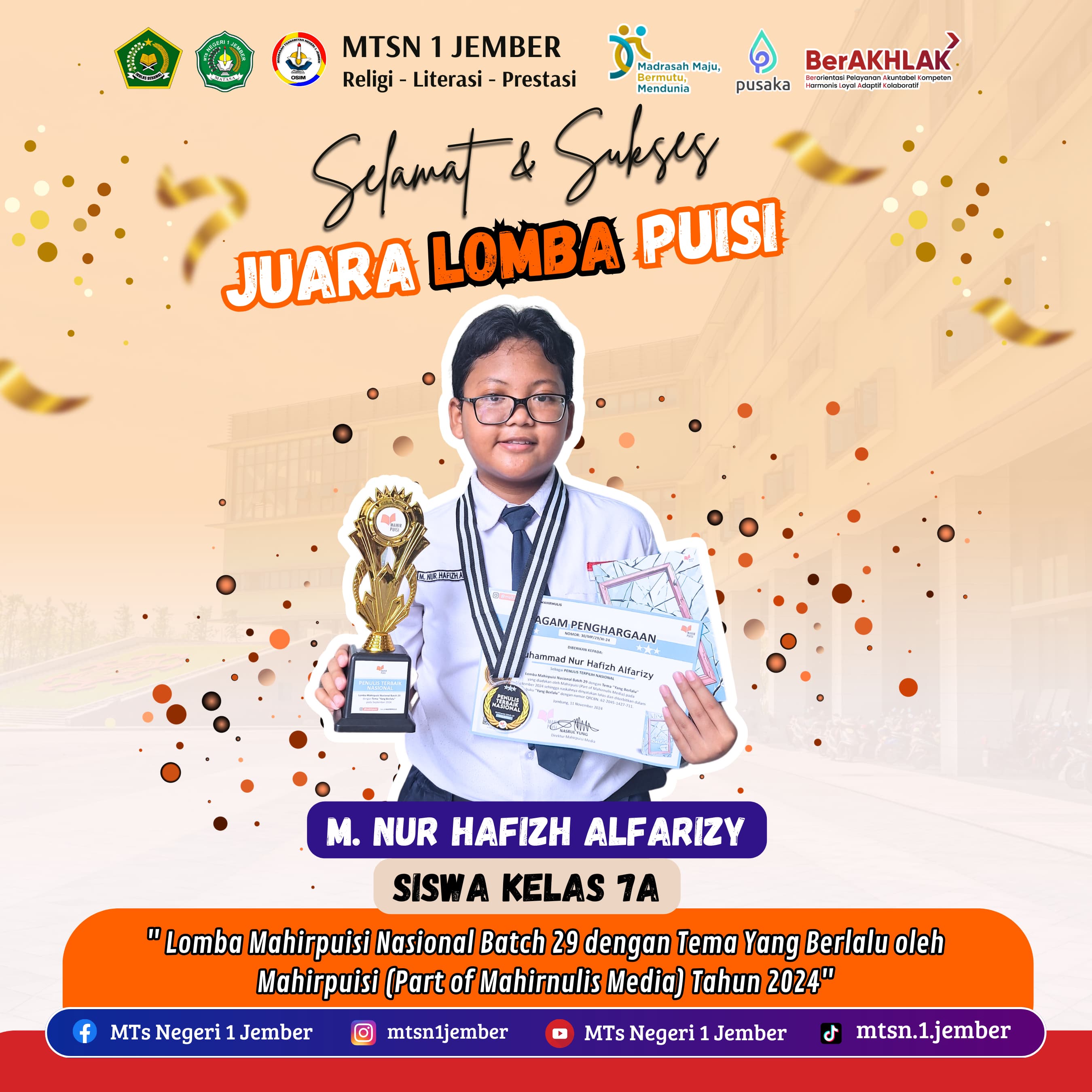 SISWA KELAS VII  MATASA JUARA NASIONAL LAGI