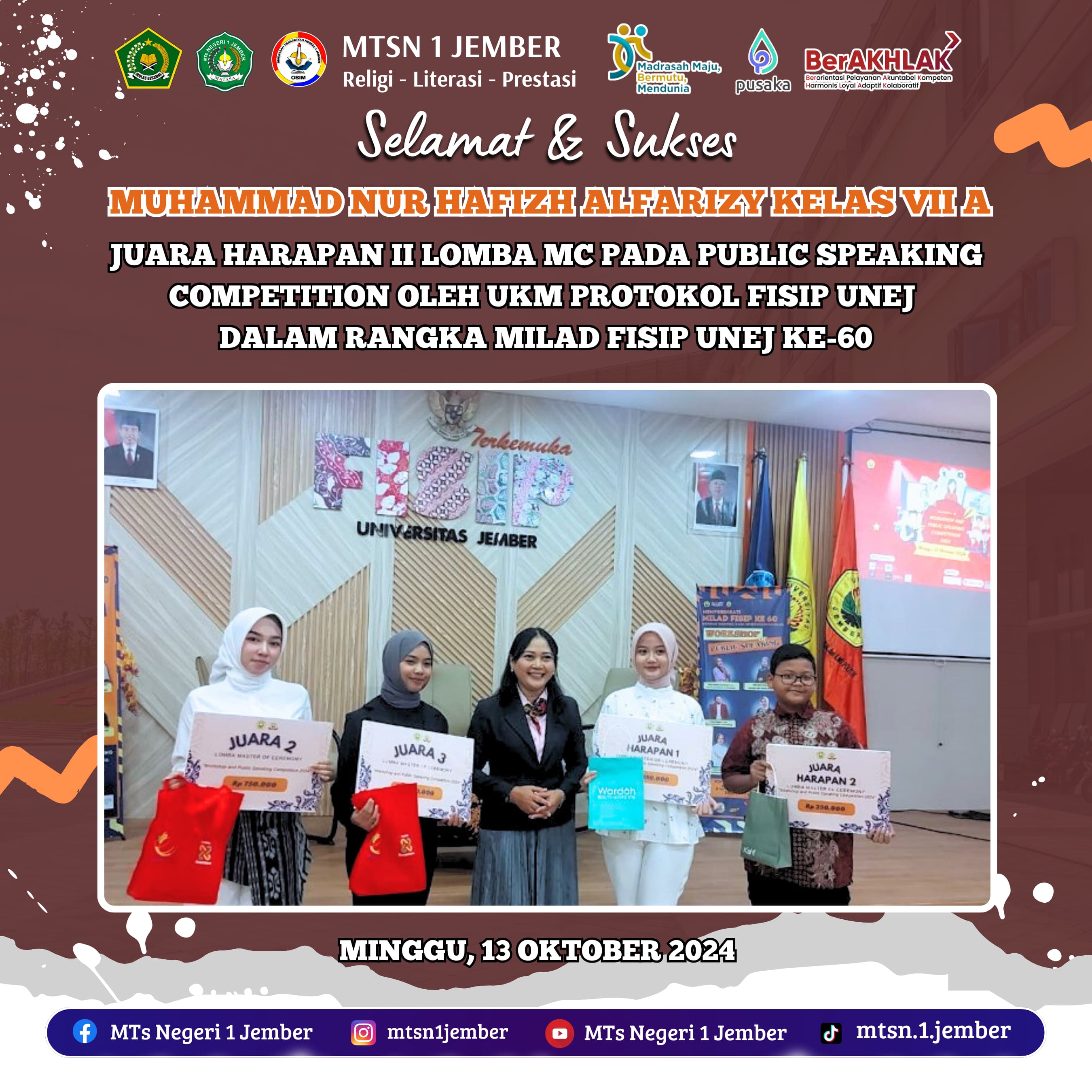 ANAK KELAS 7 MATASA JEMBER RAIH JUARA NASIONAL