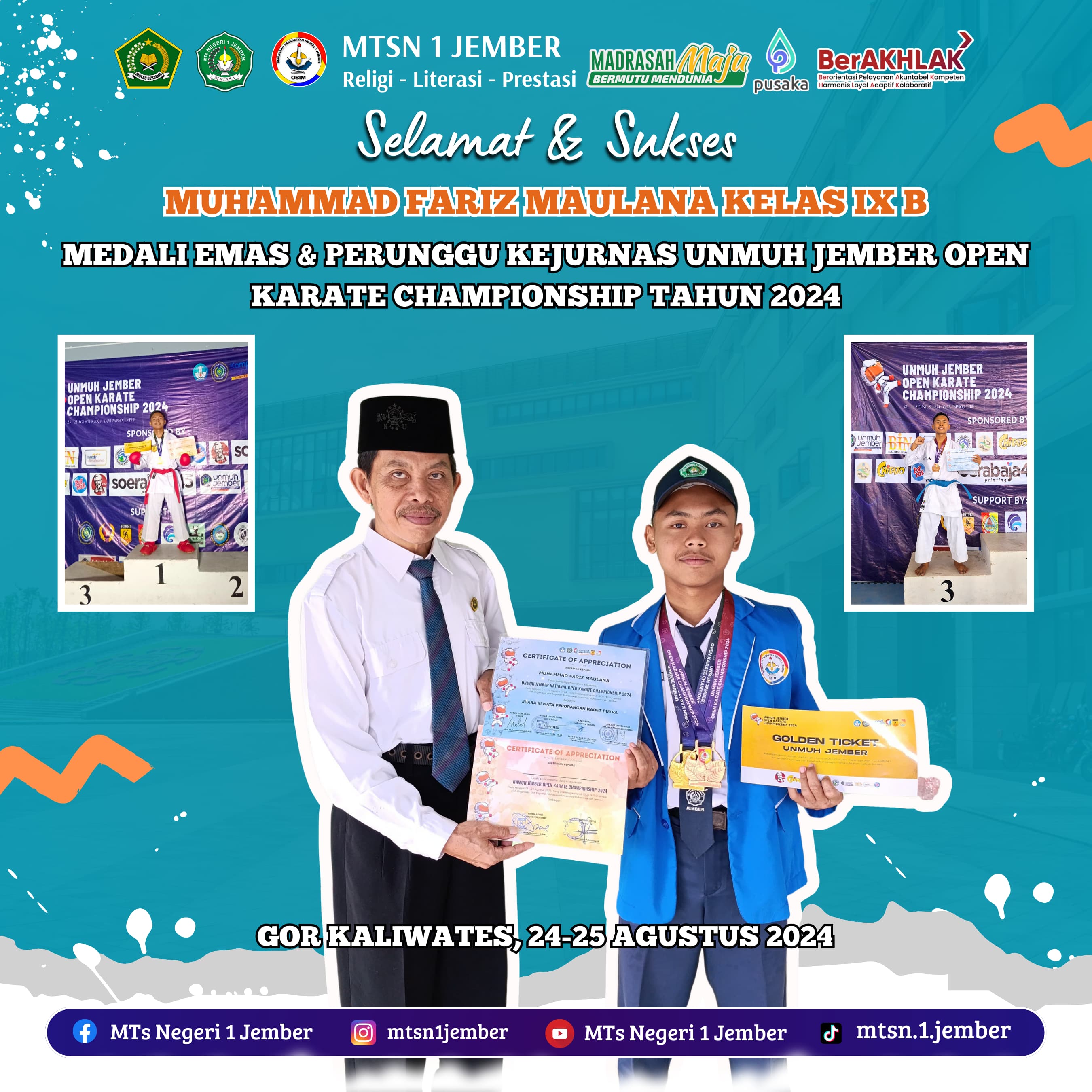 FARIS MAULANA  SABET MEDALI EMAS DAN PERUNGGU KEJURNAS KARATE