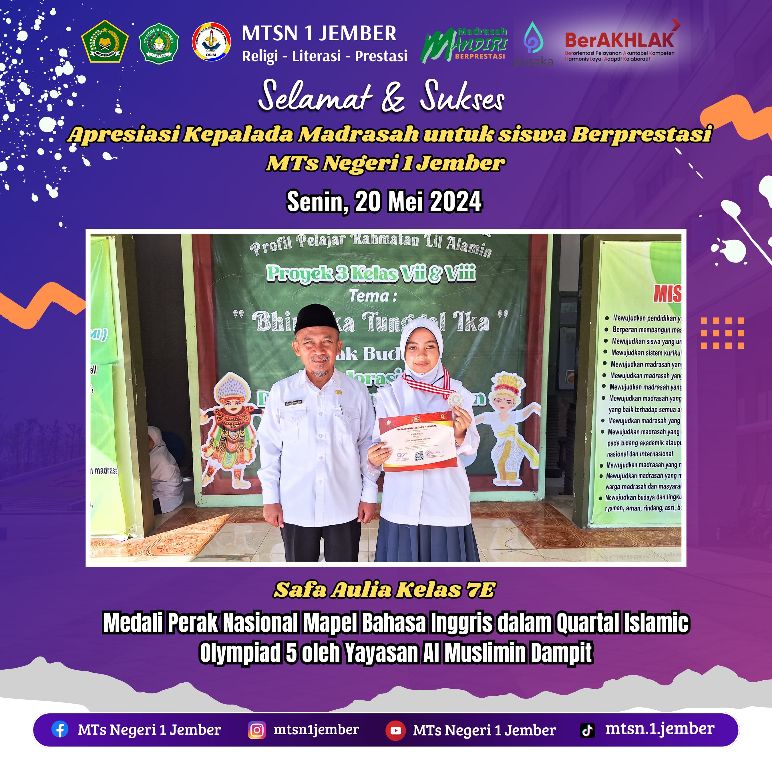 LAGI, SISWI MATASA RAIH MEDALI PERAK TINGKAT NASIONAL TAHUN 2024